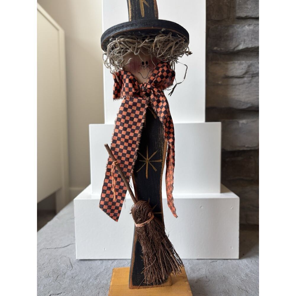 Witch Figure Primitive Wooden Handmade Details Halloween Multimedia Decor Gift - Picture 3 of 8